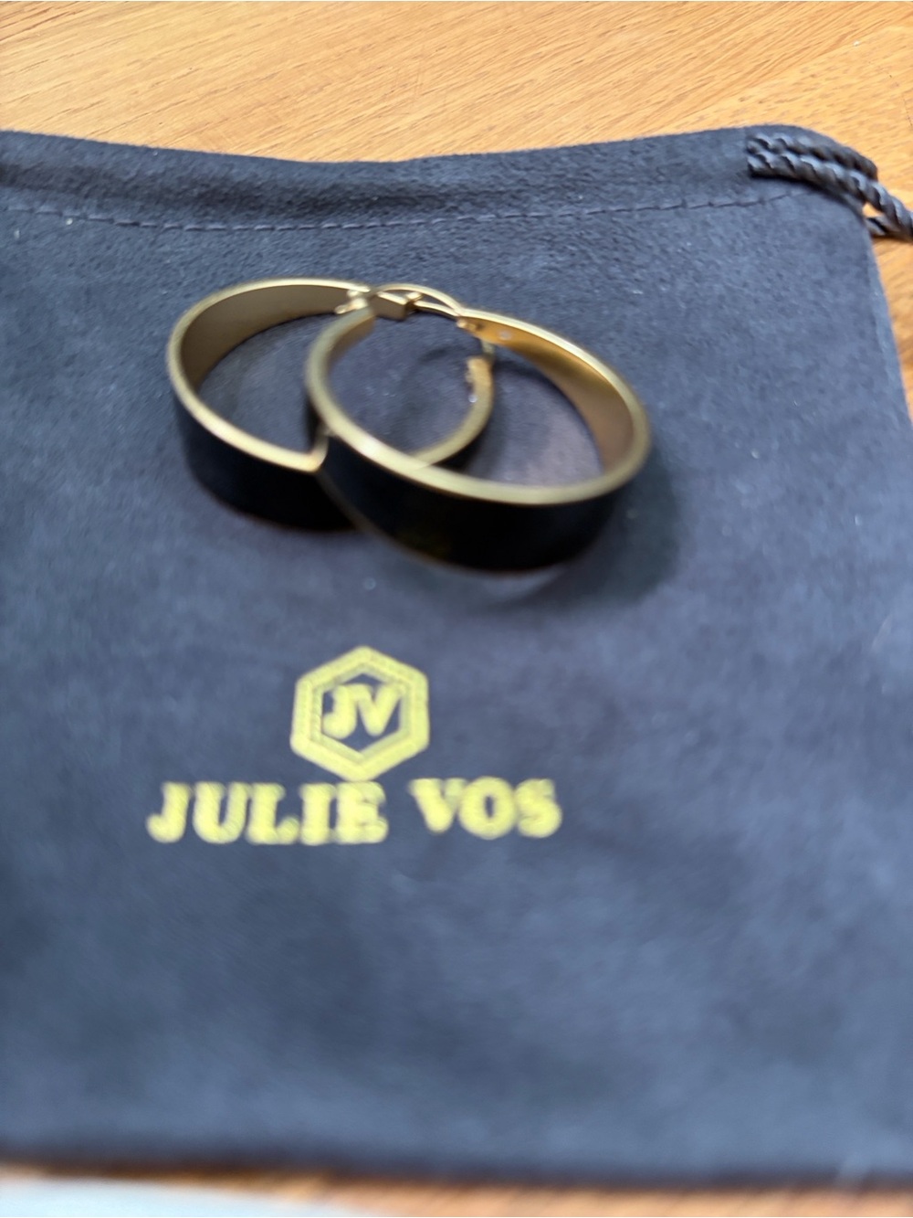 Julie Vos Luna Black and Gold Hoop Earrings